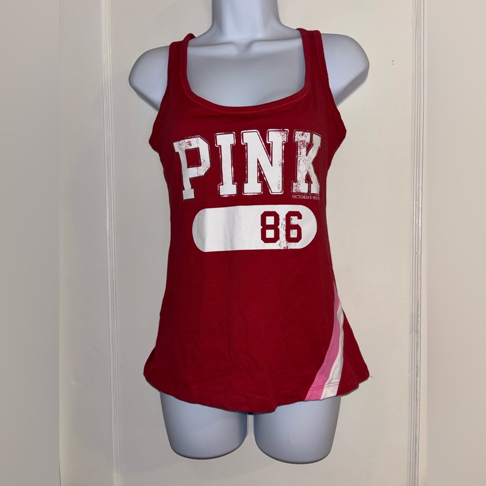 PINK Victoria’s Secret Red Graphic Tank Top 86 Varsity Style Size Medium